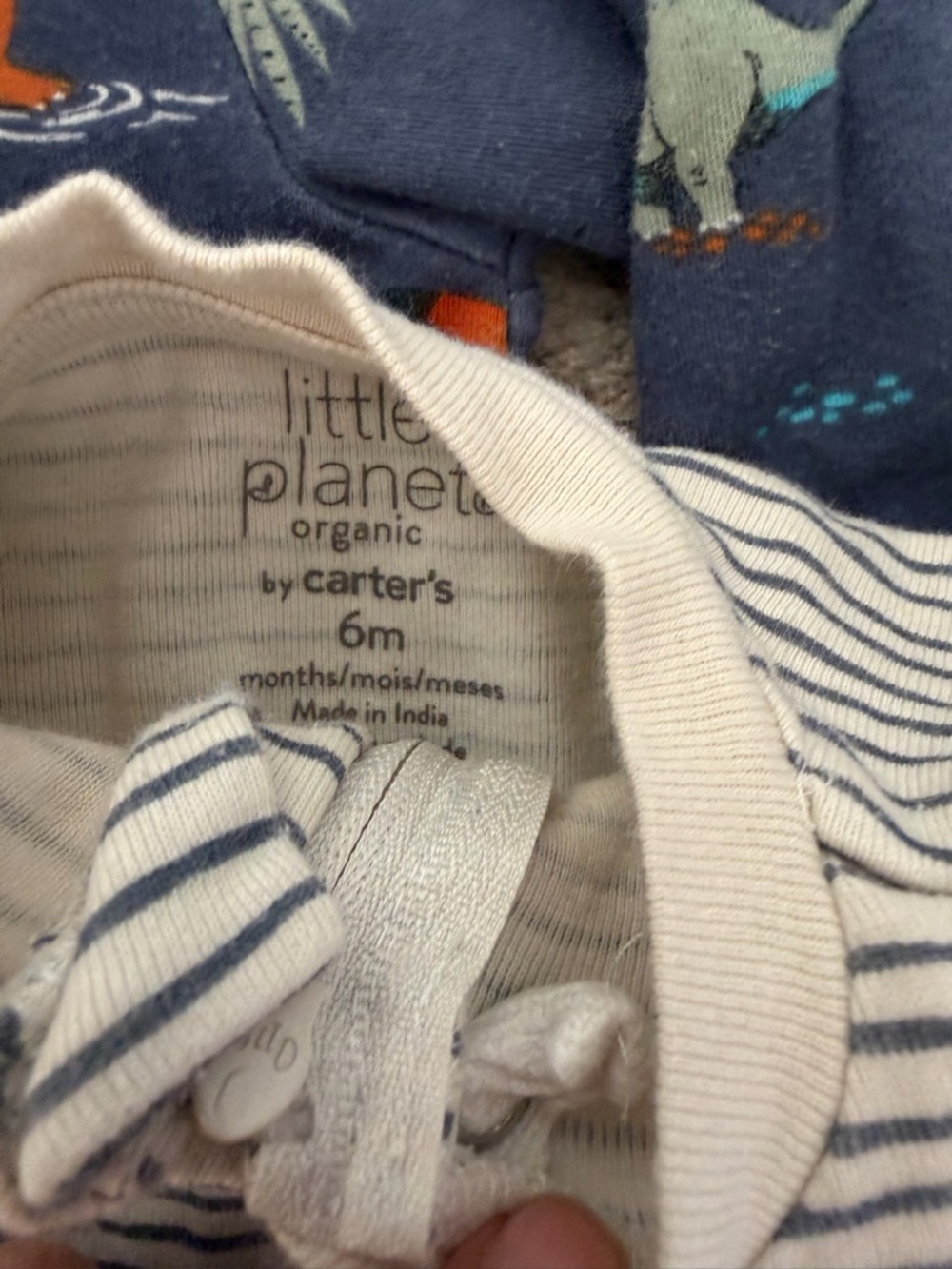 Baby boy One-Piece Pajama bundle- Neutral & Blue Stripes - Picture 7 of 11